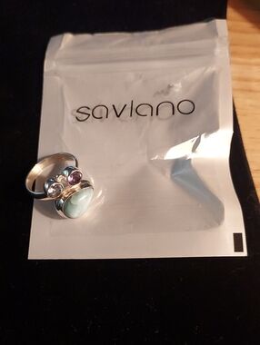 Savlano 925 Sterling Silver Ring Larimar and Pastel Gemstones